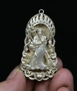 5 см Старинное китайское серебряное ожерелье-амулет Фэн-шуй Гуань Гун Юй
