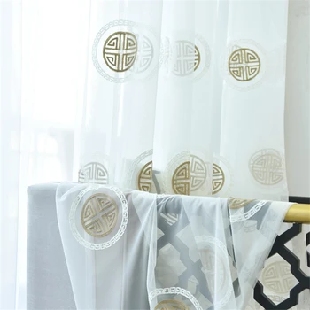 Белые геометрические прозрачные шторы для гостиной, спальни, тюлевая занавеска в китайском стиле, занавеска на окно, изготовленная на заказ панель для кухонной шторы