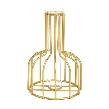 Металлическая ваза-подставка для цветов Современное железное искусство Золотая Гидропонная Ваза Иллюстрация для гостиной Украшение домашнего рабочего стола Цветочный орнамент