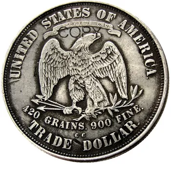Монета-копия Торгового доллара США 1873-1878 -CC С Серебряным покрытием