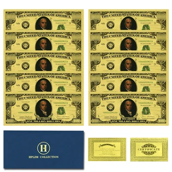 10шт В Конверте Банкноты Из Золотой Фольги 4-го Президента США Джеймса Мэдлсона На Миллион долларов США, Невалютные Сувенирные Подарки