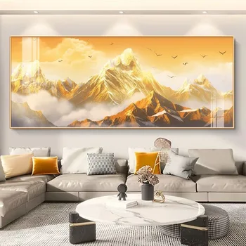Современная роскошная декоративная роспись Золотая гора и море облаков, холст, настенный художественный декор в гостиной, плакаты для домашнего декора.
