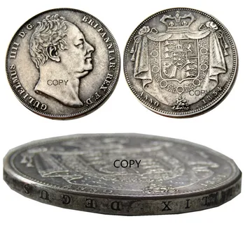 UF (30) Великобритания Корона Вильгельма IV Proof 1834 Посеребренная монета с буквенным обрезом
