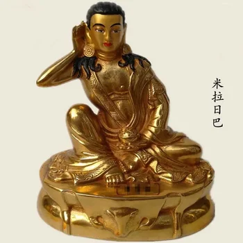 Тибетский буддизм Кагью Миларепа МИ ЛА РИ БА Буддийский почитаемый Эффективная защита МЕДНАЯ позолоченная статуя будды