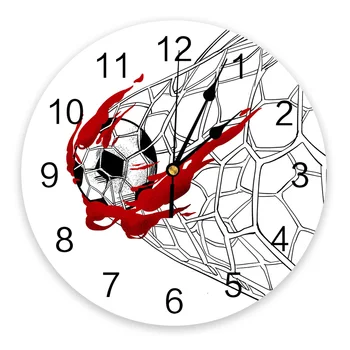 Спортивные Футбольные настенные часы с динамичным черно-белым принтом, современные бесшумные часы, домашний декор для гостиной, Настенные часы