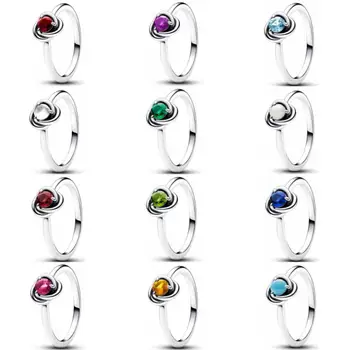 Аутентичное Декабрьское кольцо из стерлингового серебра 925 Пробы с вплетенным цирконом и кристаллами для женщин, Подарочные модные украшения