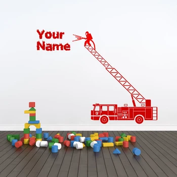 Персонализированная Наклейка на стену пожарной Машины Арт. Различные Цвета и размеры пользовательское название детская комната наклейка на стену A14-011