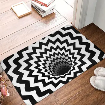 Оптическая иллюзия Черная дыра Шеврон Черный Белый Коврик для спальни Домашний коврик для кухни Украшение ковра