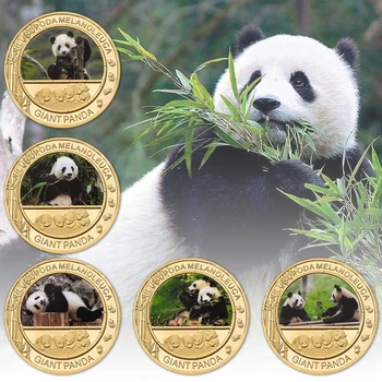 Гигантская панда Позолоченная Памятная монета Национальное достояние Китая Монеты Panda Challenge Бизнес Сувенир Подарок для коллекции