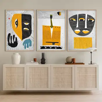 Африканский племенной арт-набор из 3 предметов, черно-бело-желтые африканские маски, афроамериканские художественные принты, современные минималистичные плакаты и др.