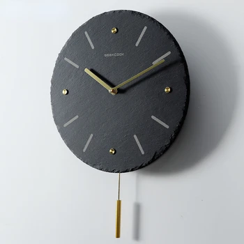Домашний декор Nordic Creative Home Настенные часы из натурального сланцевого камня, латунные часы с поворотной шкалой, настенные часы современного дизайна