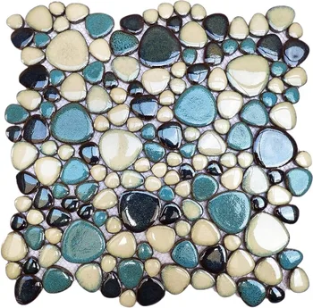 11 Листов мозаичной плитки из голубой гальки цвета морской волны с сетчатым покрытием, керамическая плитка для пола на кухне, в ванной, на щитке, в душе, в бассейне