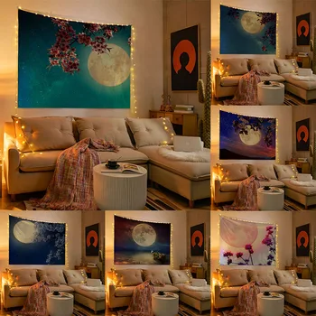 Гобелен в виде цветка и Лунной ночи, Эстетичный Декор стен гостиной, Подвесная Фоновая ткань