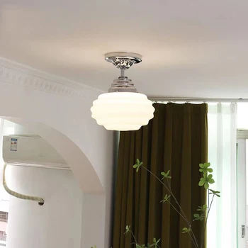 Потолочный светильник из круглого стекла французского кремового цвета, простой проход, балкон, гардеробная, коридор, декоративные лампы и фонари