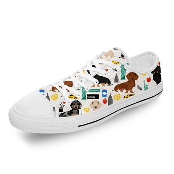 Мультяшная собака Такса, мопс Текель, белая ткань, модная парусиновая обувь с 3D принтом, мужские и женские легкие дышащие кроссовки
