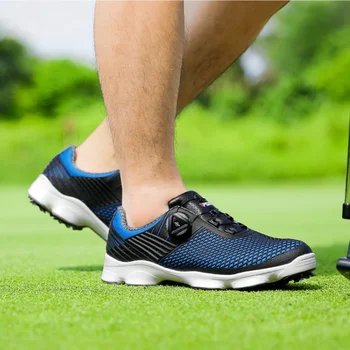 Новая мужская повседневная обувь, водонепроницаемая обувь для гольфа из натуральной кожи PGM, мужская спортивная обувь с вращающимися шнурками и противоскользящими гвоздями