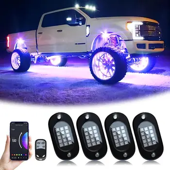 RGB Светодиодные рок-фонари на шасси автомобиля, декоративные лампы окружающего света 12V Bluetooth Smart IP68, водонепроницаемый атмосферный свет