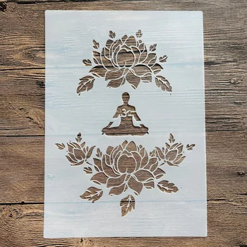 A4 29*21 см DIY мандала форма для рисования трафаретами штампованный фотоальбом тисненая бумажная открытка на деревянной тканевой стене Lotus Buddha Faith