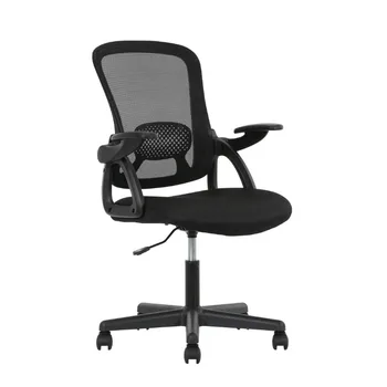 Эргономичное офисное кресло с сетчатой спинкой и откидывающимися подлокотниками, черная ткань, 275 фунтов