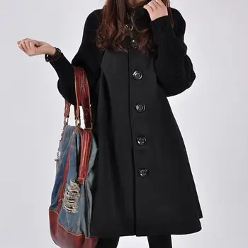 Женское зимнее пальто длинное шерстяное пальто Женское большого размера, свободная однобортная женская куртка с высоким воротником