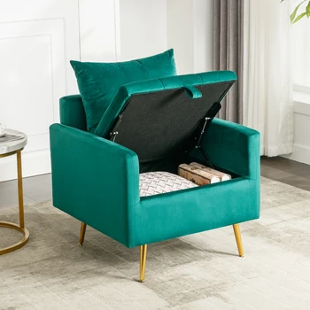 Современный минималистичный бархатный стул, кресло, пуфик с местом для хранения вещей, подушками и подлокотниками, шезлонг с золотыми металлическими ножками