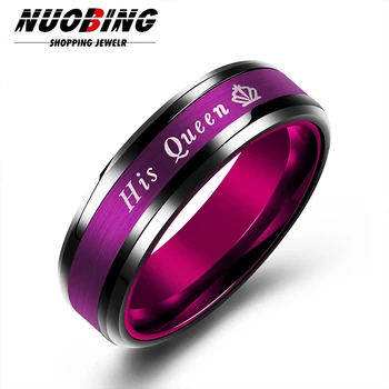 Фиолетовая Корона King Queen Из нержавеющей стали 46 мм Мода Простое Обещание Любви Мужчины Женщины Обручальное кольцо Шарм Ювелирные Изделия Памятный Подарок