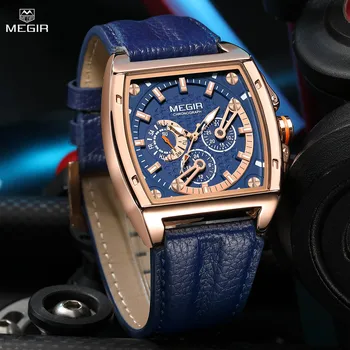 MEGIR Модные мужские часы, бренд класса Люкс, Водонепроницаемые Военные наручные часы, Кожаные Спортивные кварцевые часы с датой, Reloj Hombre
