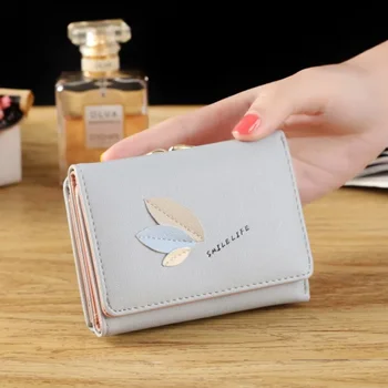 Маленький кошелек New Leaf, студенческий кошелек для монет, женская сумочка с трехстворчатой пряжкой, женский короткий Простой Креативный