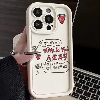 Корейский тренд Мерцающий арбуз Viva La Vida label чехол для телефона iPhone 11 13 12 14 Pro Max 15 X мягкая крышка из тпу для защиты объектива