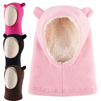 Новая зимняя теплая детская шапочка с милыми медвежьими ушками из плотного флиса, защищающая уши от холода