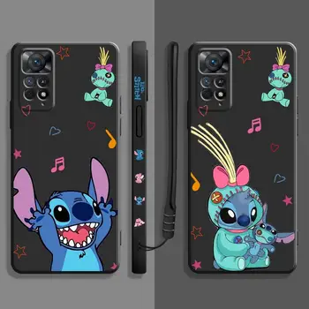 Disney Happy Stitch Love Smile Квадратный Жидкий Чехол Для Xiaomi Redmi Note 11 11T 9 9S 8 10 Pro для Redmi 8 9T 9A 9C 10C K40 Чехол