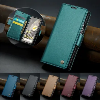 Классический тонкий флип-чехол для телефона Google Pixel Fold 360 ° с полной защитой, однотонный кожаный бумажник для карточек, чехол для телефона