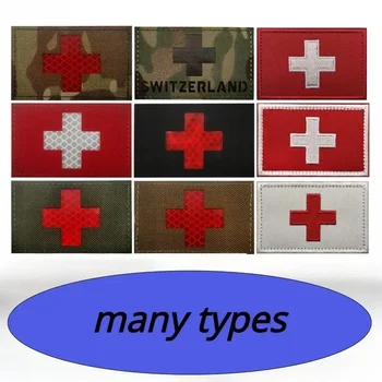 Нашивка с вышитым швейцарским флагом на одежде, военный значок Швейцарии с крючком и петлей, Нарукавная повязка, Череп, Эмблема шлема, Аппликация