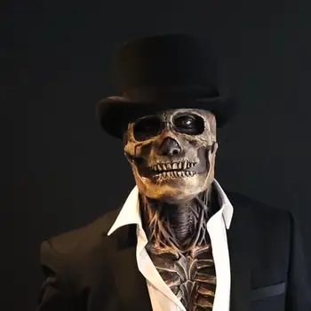 Новейшая Биохимическая Маска Скелета для Вечеринки в честь Хэллоуина 2021 Года, Реквизит для Косплея, Силиконовый Полный Головной Убор со Шляпой, PR Распродажа