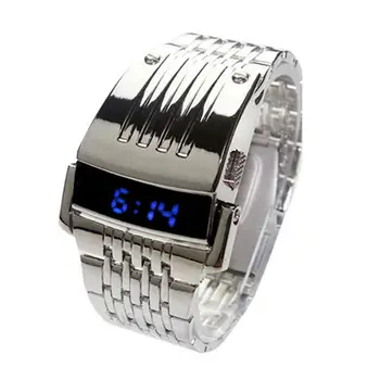 Часы Мужские Цифровые СВЕТОДИОДНЫЕ Подарочные Электронные наручные часы Модный Синий дисплей Широкий ремешок из нержавеющей Стали Часы Мужские