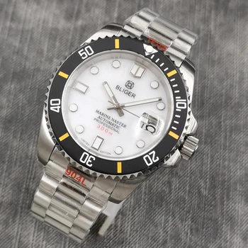 40 ММ Bliger Роскошные Механические часы NH35 Сапфировое стекло имитация Карбона керамический безель Светящиеся Автоматические Мужские часы