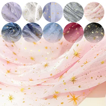 Звездно-Лунный Узор С блестками Позолоченная морщинистая Ткань Блестящий Шелковый Креп Из Органзы Ming Made Hanfu Рубашка С большими рукавами Внешний Материал