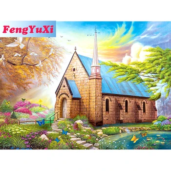 FengYuXi 5D DIY полная квадратная / круглая дрель, алмазная живопись, вышивка крестом, Four Seasons house, вышивка стразами, Домашний Мозаичный декор