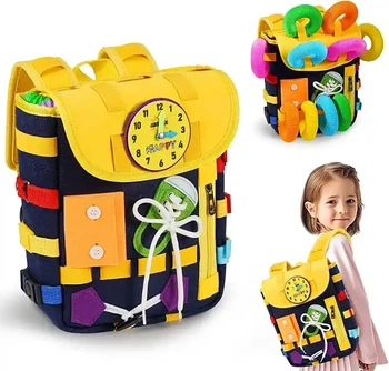Рюкзак для малышей Busy Board с пряжками и обучающими игрушками развивает мелкую моторику и базовые жизненные навыки