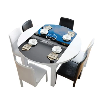 Простой современный обеденный стол, небольшой блок с одним столом и шестью стульями, комбинация круглых телескопических складных обеденных столов и стульев