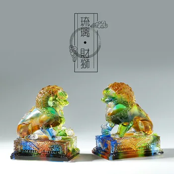 Цветная глазурь лев орнамент богатство власть лев украшение стола Китайские подарки Сувенирные Поделки