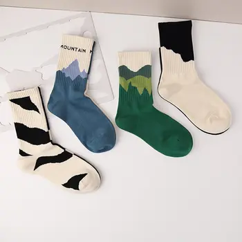 1 пара Модных мужских носков в стиле A/B С асимметричным рисунком, Хлопчатобумажный носок для уличного скейтборда, Дышащая пара носков