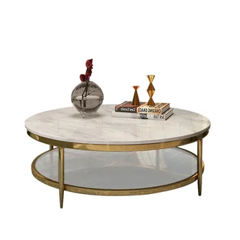 Постмодернистский круглый мраморный журнальный столик из закаленного стекла для маленькой гостиной из нержавеющей стали