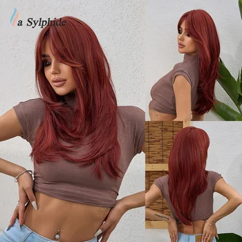 Рыжий парик La Sylphide с челкой, длинные прямые синтетические парики хорошего качества для ежедневного использования женщинами из натуральных термостойких волос