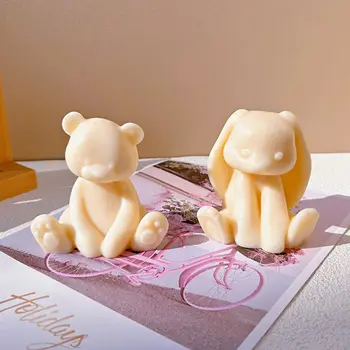 3D Сидящий кролик Силиконовая форма Милый Медведь Животное Смола Силиконовая форма Свеча ручной работы Гипсовое украшение дома Свадебный подарок