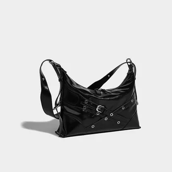 Женская сумка-тоут в стиле панк, сумка большой емкости, высокое качество, новинка 2024 года, модная сумка через плечо из мягкой кожи, американская ретро сумка для подмышек