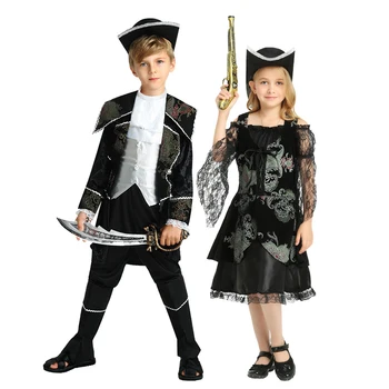 Костюм Черепа Капитана Пирата Для мальчиков и девочек, Костюм для косплея Пиратов на Хэллоуин, Крутая Шляпа, Брюки, костюм, платье для Младенцев, малышей