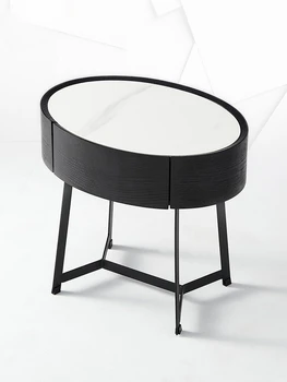 Прикроватный столик металлический овальный, минималистичный, с современной каменной панелью, встроенный боковой шкаф для хранения и комбинация шкафов для хранения