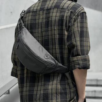 Мужская винтажная маленькая сумка-мессенджер из ПВХ на молнии чистого цвета, дорожная сумка через плечо, нагрудная сумка-слинг с отверстием для кабеля наушников