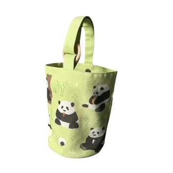 2023 Портативная сумочка с рисунком милой панды, регулируемый ремень, сумка-ведро, милая экологичная холщовая ткань, женские мини-сумки